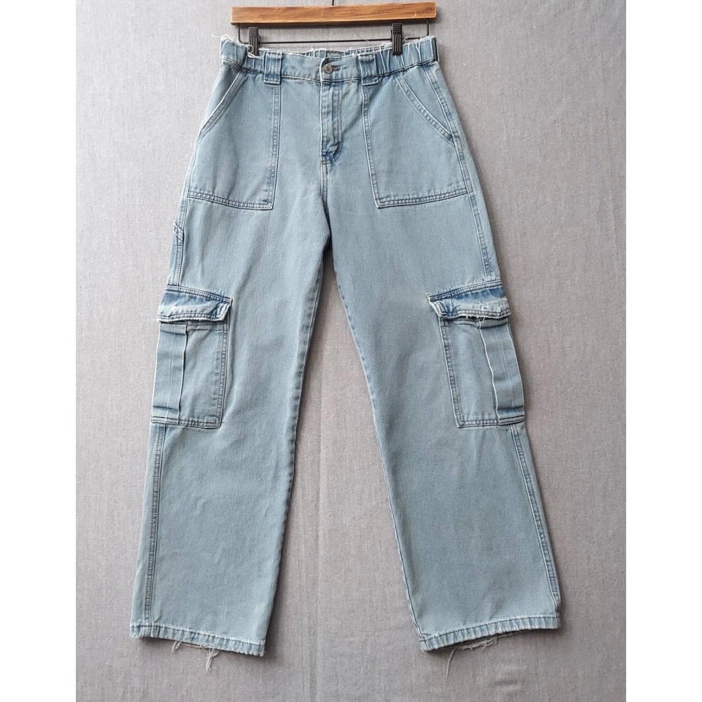 Forever 21 Cargo Jeans Womens M Light Wash Y2K Streetwear Straight Leg Carpenter